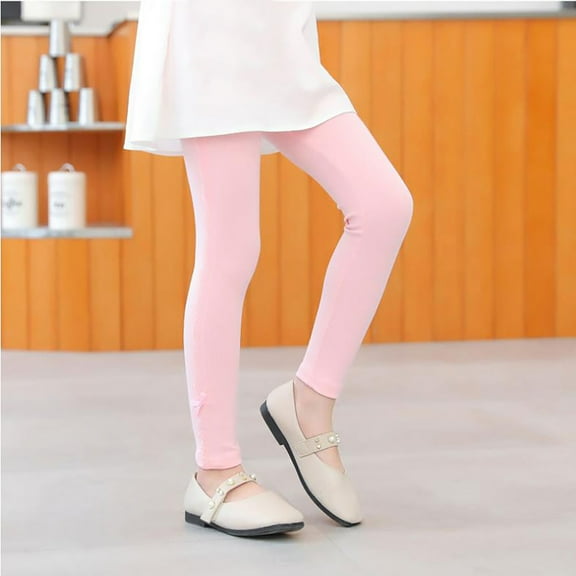 Eltusu Girls Cotton Leggings, Casual Elastic Waist Athletic Soft Spring Pants Pink Size 8 T