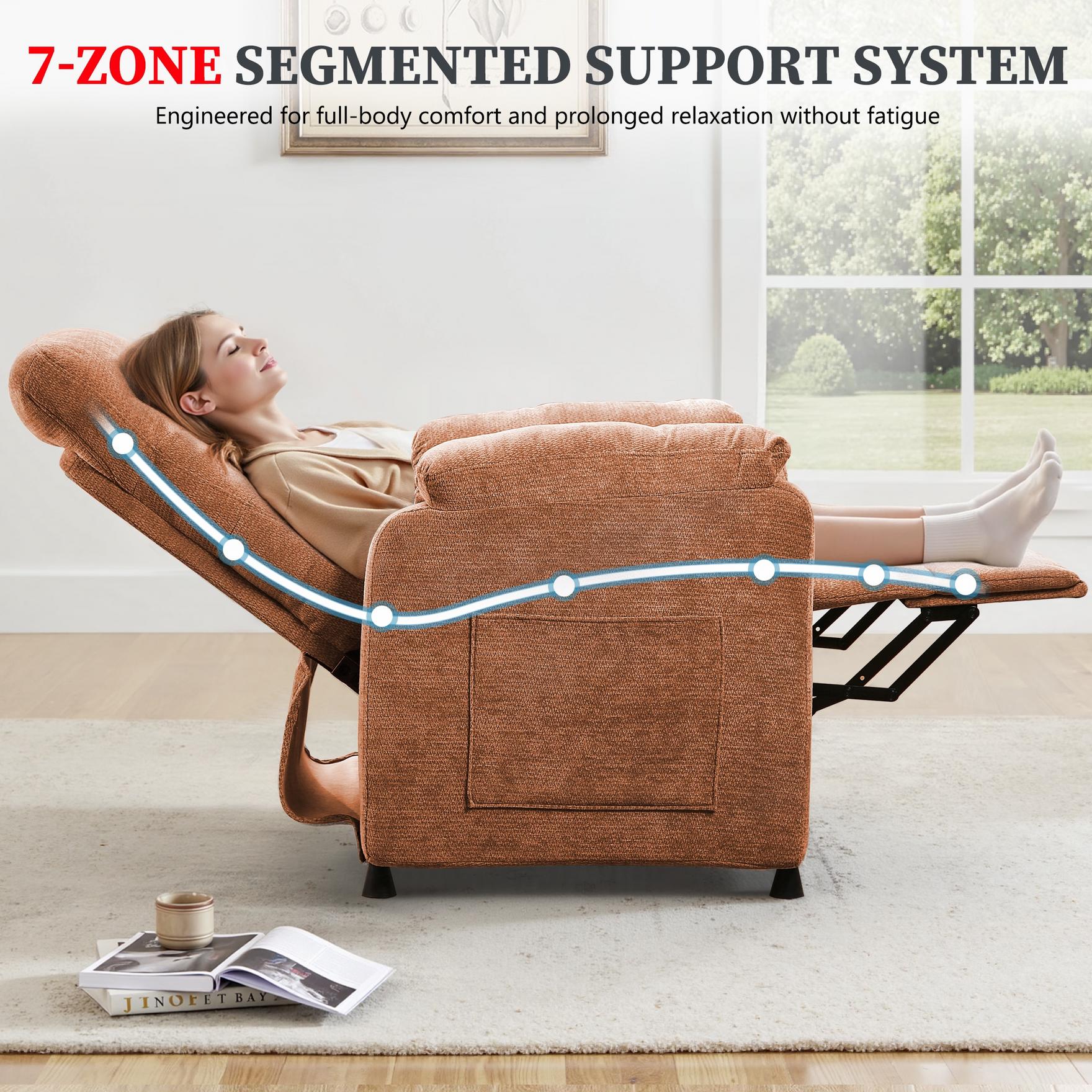 Power Recliner Chair Living Room with Adjustable Backrest and Footrest, Electric Recliner Chair for Adults(Chenille, Orange)