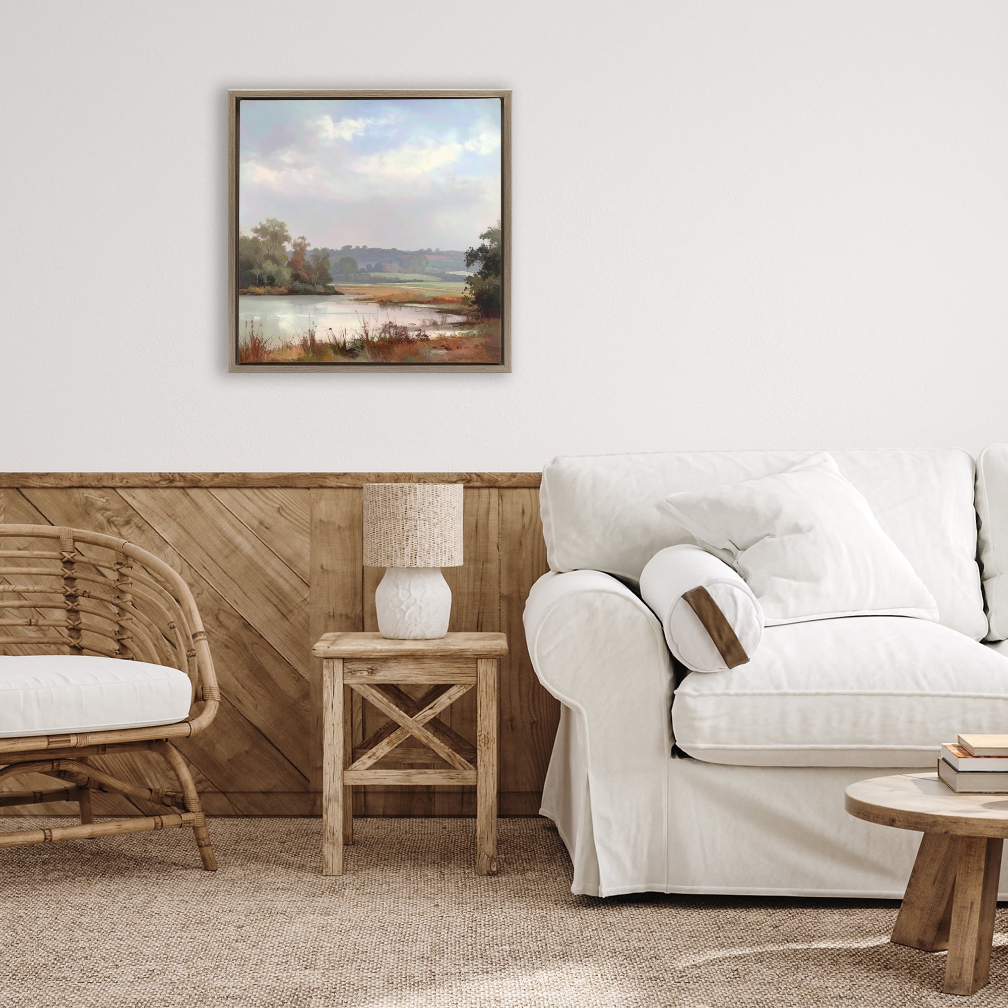 Stupell Industries Riverside Grove Scenery Brown Framed Floater Canvas Wall Art, design by Alonza Saunders