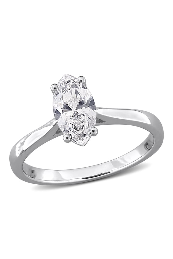 Women's 1 CT TGW Marquise and Round-Cut Lab-Grown Diamond Engagement Ring in Sterling Silver