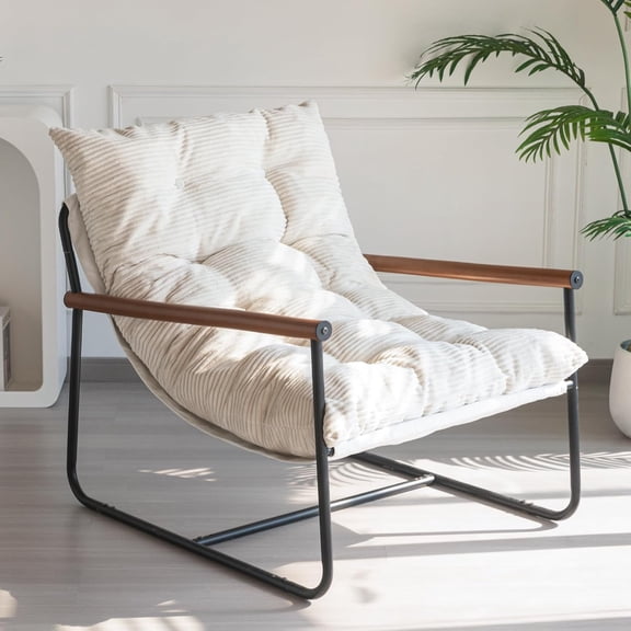 Modern Accent Chair, Comfy Living Room Chair with Metal Frame Wooden Armrest, Upholstered Armchair with Soft Cushion for Bedroom Balcony Lounge Reading Room, Dark Green