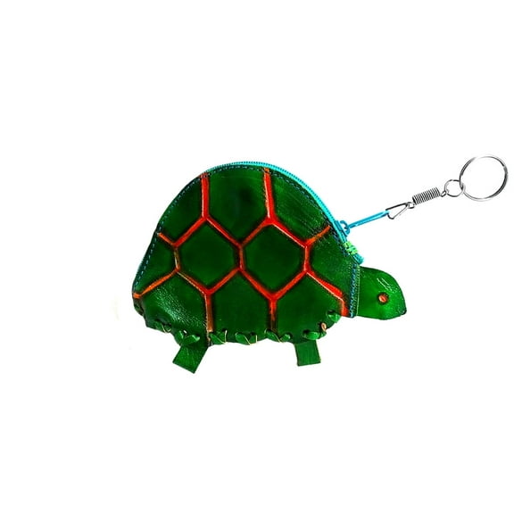 Embossed Leather Turtle Shaped Keychain Coin Purse Zipper Pouch - Womens Fashion Handmade Bags Boho Travel Accessories