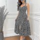 thumbnail image 1 of Vestido con estampado de leopardo a la moda para mujer, vestido de longitud media con volantes, sin mangas, con cuello Halter y estampado, 1 of 3