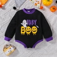thumbnail image 2 of hirigin Baby Romper Halloween Letter Ghost / Letter Castle Print Contrast Long Sleeve Crew Neck Bottom Snap Jumpsuit, 2 of 9