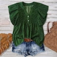 thumbnail image 2 of hotojiny Beach Vacation Clothes for Women Stylish Polka Dot Ruffle Short Sleeve Spring Tops Casual Button Notch V Neck Pleated Flowy Blouses, 2 of 5