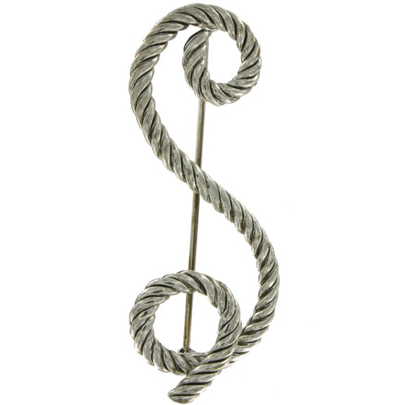 "S" Initial Script Letter Silver Tone Rope Pin Brooch Ladies Adult Female Women