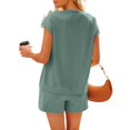 thumbnail image 5 of Women's V Neck Button Two Piece Suit Short Sleeve Loose Fit, 5 of 9
