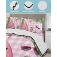 thumbnail image 3 of Quilts Queen Size Bedding Set, Summer Flamingo Reversible Summer Quilt 3 Pieces, Tropical Plants Botanical Floral Pink Plaid Lightweight Bedspreads Coverlets with 2 Pillow Shams for All Seasons, 3 of 5