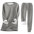 thumbnail image 1 of TaTaai Women's Winter Casual Warm Set Solid Round Neck Long Sleeve Pocket Top + Thick Fleece Pants Soft Cozy Home Outdoor Outfits Gift, 1 of 4