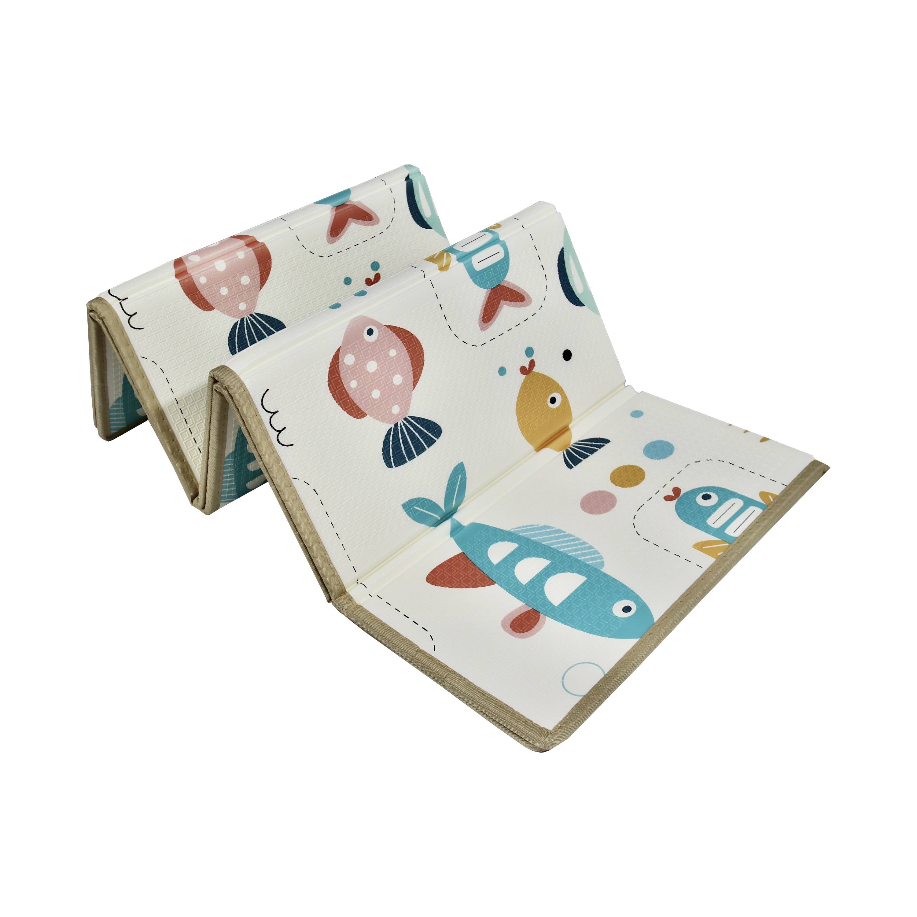 Baby Play Mat 59"*79" Foldable Foam double side play options Baby Play Mat for Floor Reversible Waterproof Playmats for Babies Boy and Toddlers Infants Edge protected Crawling Mat for Indoor&Outdo