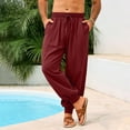 thumbnail image 7 of hotojiny Mens Harem Pants Casual Elastic Waist Drawstring Cotton Cropped Linen Pants Baggy Boho Beach Yoga Trousers M-3XL, 7 of 7