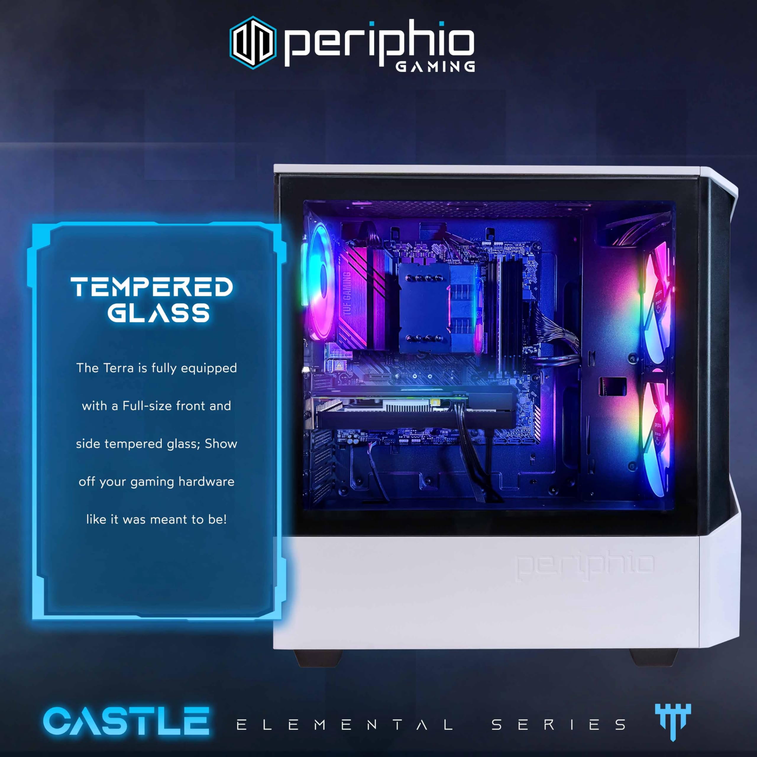 Periphio Castle Gaming PC, AMD Ryzen 5 5600GT up to 4.6GHz with Radeon Vega 7 Graphics, 16GB RAM, 1TB SSD, WiFi, Windows 11 Desktop Computer, White, 1080p PC Gaming - RGB Gamer Bundle, 24" Monitor