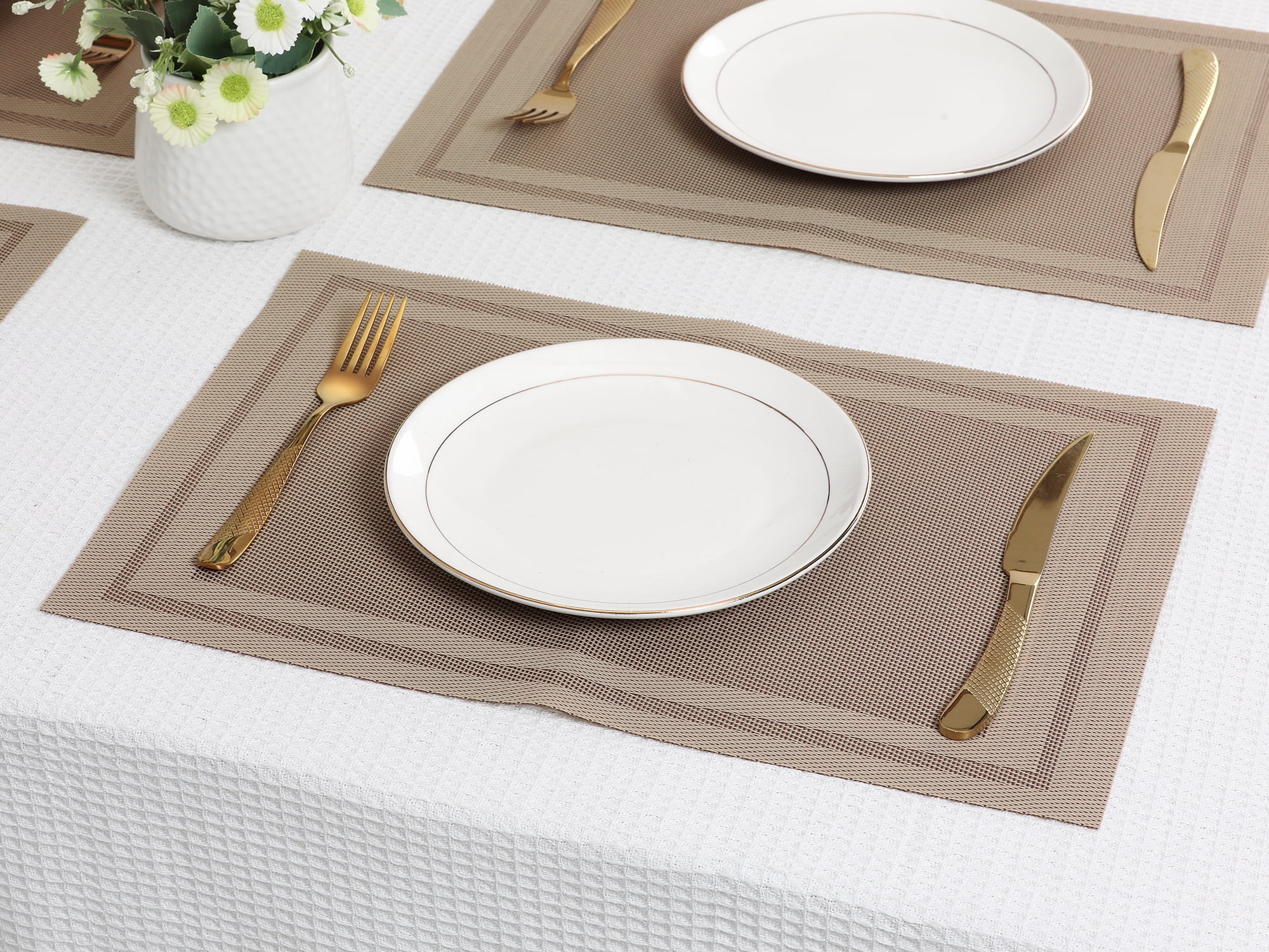 Unique Bargains Vinyl Placemats for Table Decor Washable Table Placemats 8pk Gold 18x12in