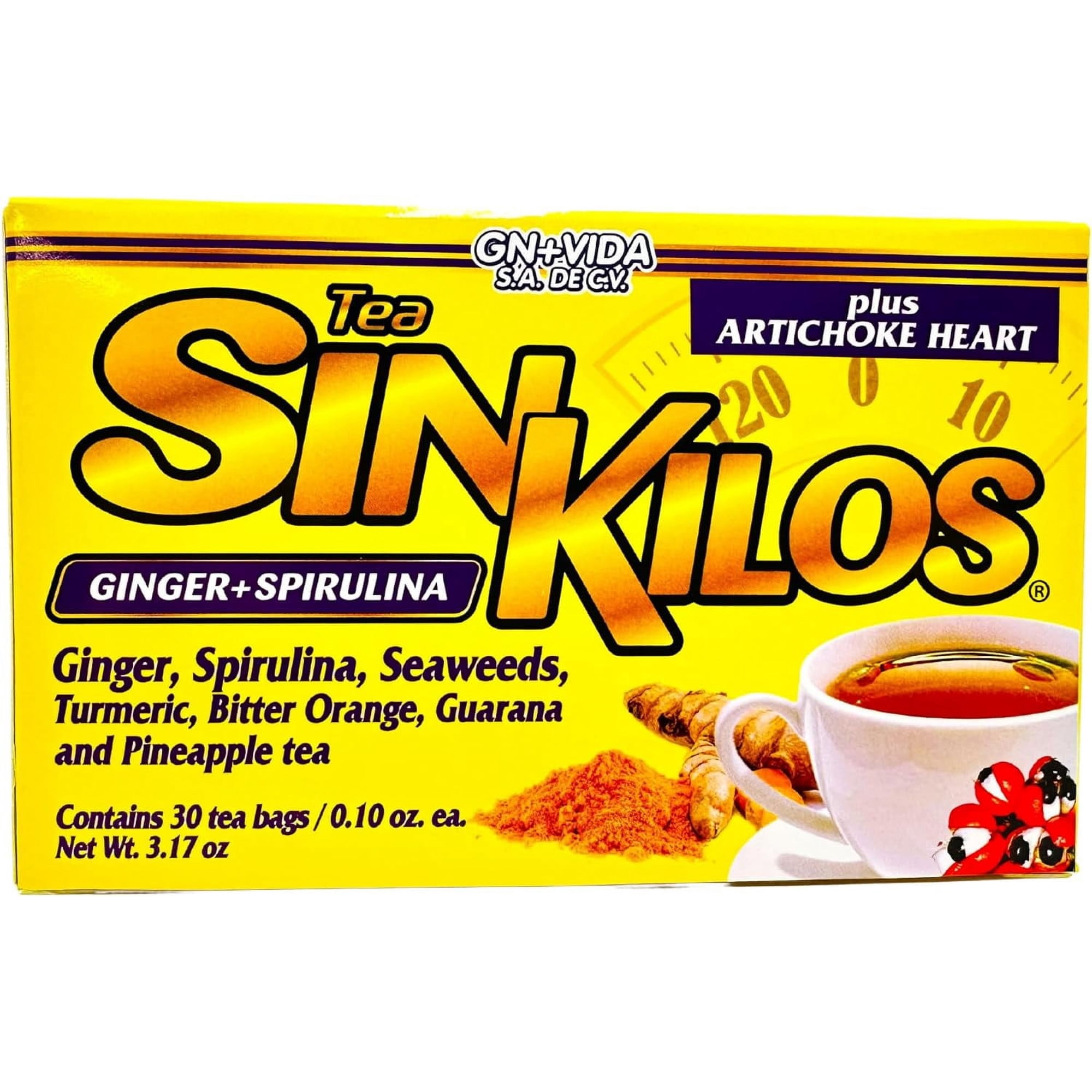 Sinkilos Detox Tea GN Vida Powerful Cleansing Tea With Ginger, Spirulina, Turmeric Orange And Pineapple Healthy Antioxidant Formula, Caffeine All Natural Digestive Te Panza Y Grasa | 30 Ct