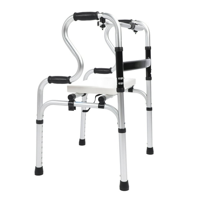 Andador Plegable Con Asiento, Aleación De Aluminio, Antideslizante, PVC, Brazos Suaves, Altura Ajustable, Andador Para Personas Mayores, Capacidad De Peso De 396,8 Lb Para