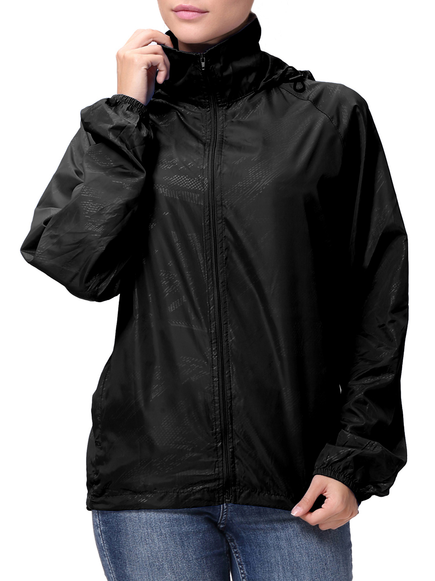 LELINTA Women Nylon Windbreaker Jacket Sport Casual Lightweight Zipper Hooded Outdoor Jacket, Black - image 4 of 9