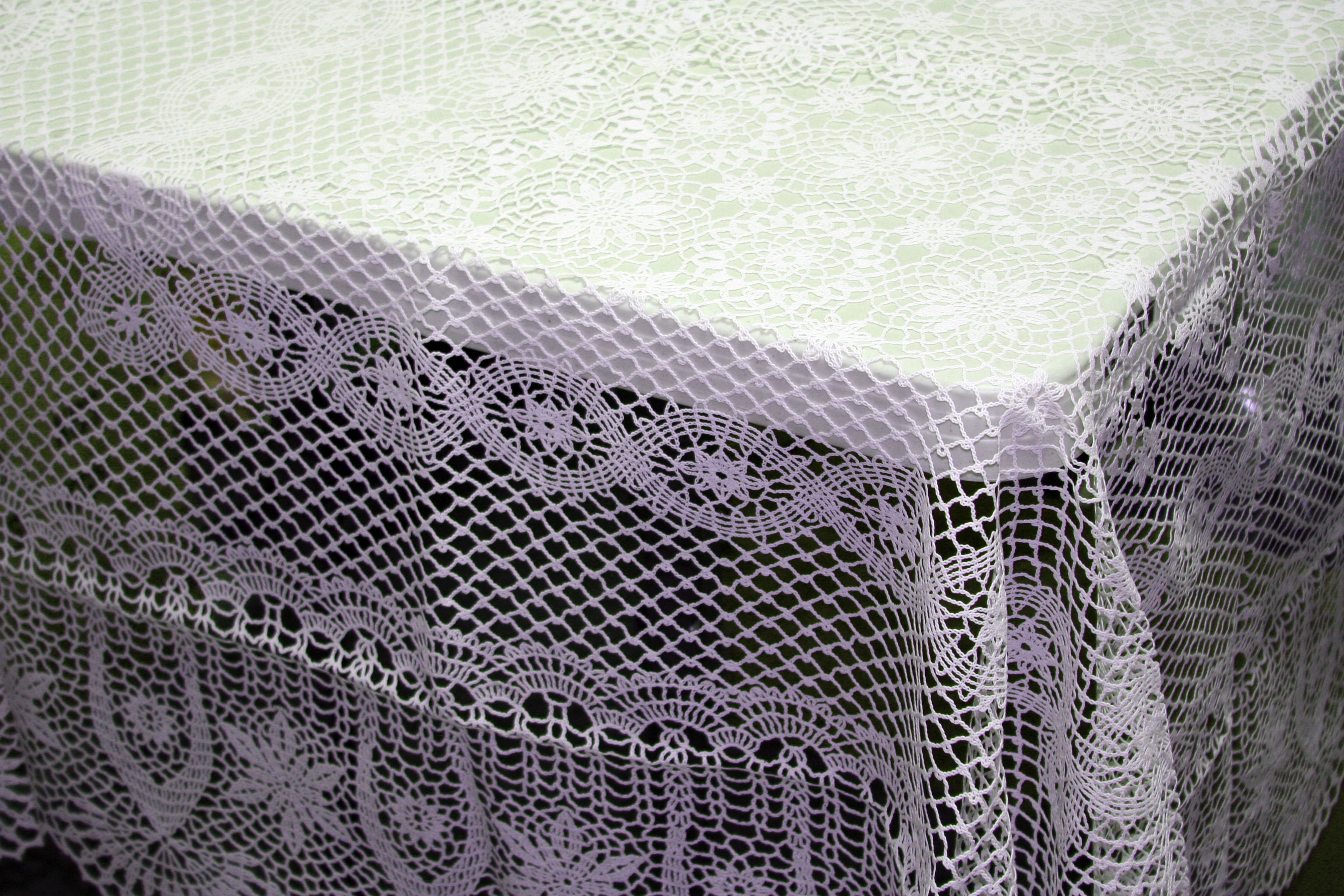 Tablecloths, Vinyl Crochet, Stain Resistant and Nonslip White (54x 72