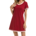 thumbnail image 4 of Night Shirts Short Sleeve V Neck Colour Blocking Casual Comfortable Pajamas for Women Wine Red XXL, 4 of 6