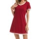 thumbnail image 4 of Camisas de noche Manga corta Cuello en V Bloqueo de color Pijamas cómodos e informales para mujer Vino Rojo XL, 4 of 6