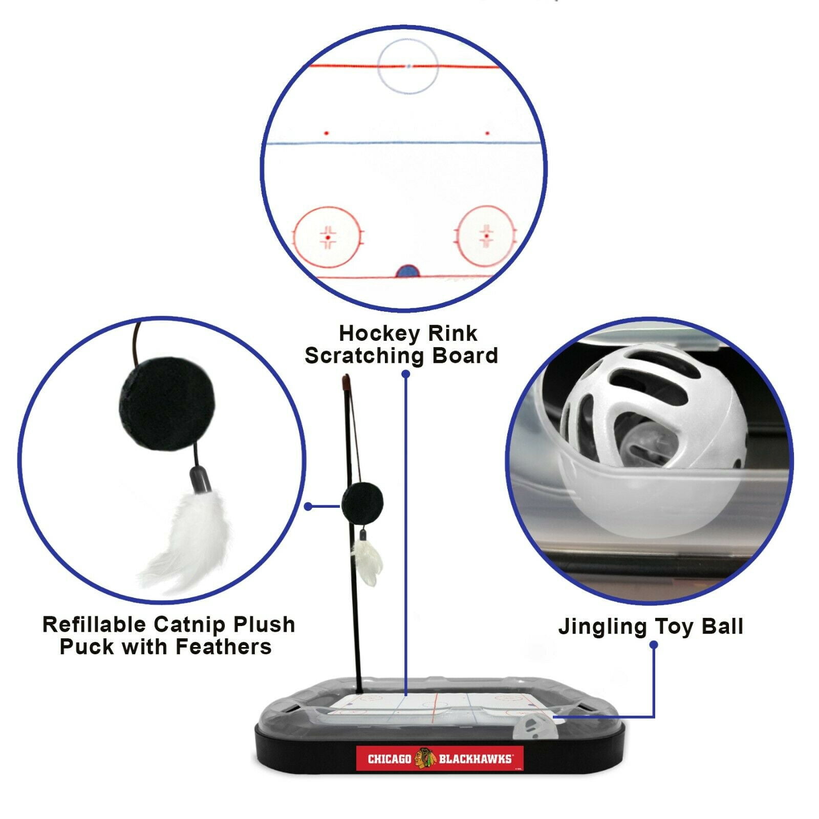 NHL Chicago Blackhawks CAT Scratcher Toy with Catnip Plush & Feather Cat Toy 5-in-1 Kitty Toy