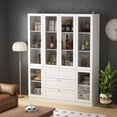 thumbnail image 3 of KULAGAGA 6-Door Kitchen Pantry Display Cabinet Bookcase with Glass Door and 3 Drawers, 63" Wide, 3 of 8