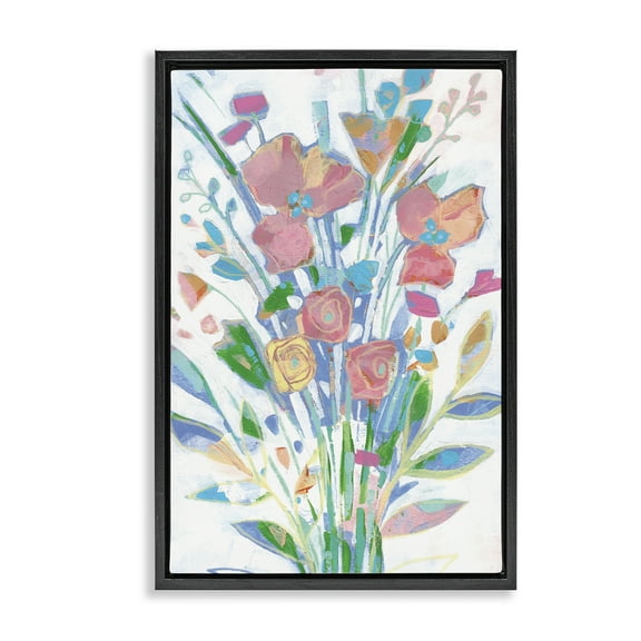 Stupell Industries Pastel Joyful Bouquet Floral Painting Black Floater Framed Canvas Art Print Wall Art, 17 x 25