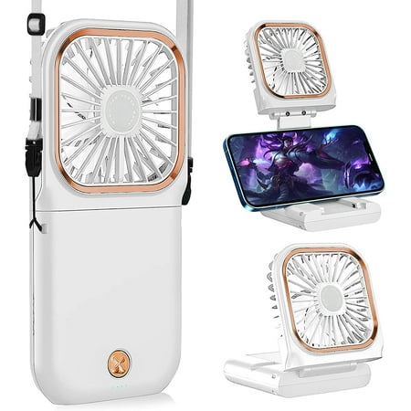 

Handheld Fan Foldable Hanging Neck Fan 3 in 1 Small Fan with Phone Stand Power Bank Function 3 Speeds USB Charging