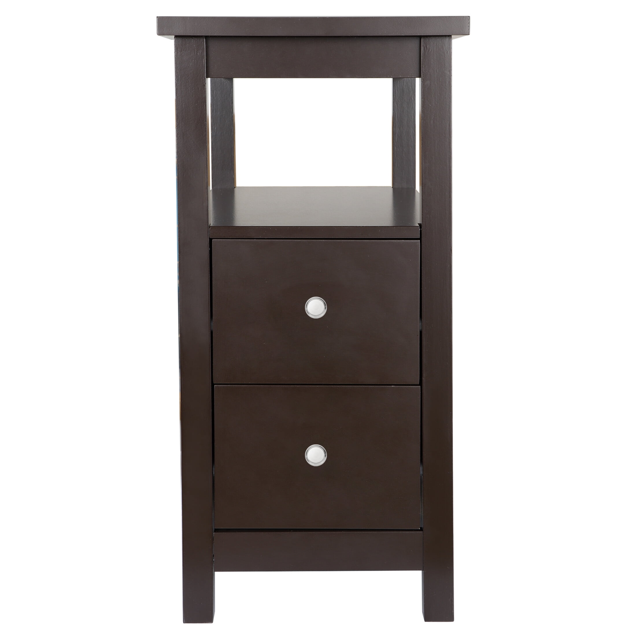 HomGarden 2 Drawers Wood End Table Narrow Sofa Side Table W/Storage for Living Room Bedroom, Brown