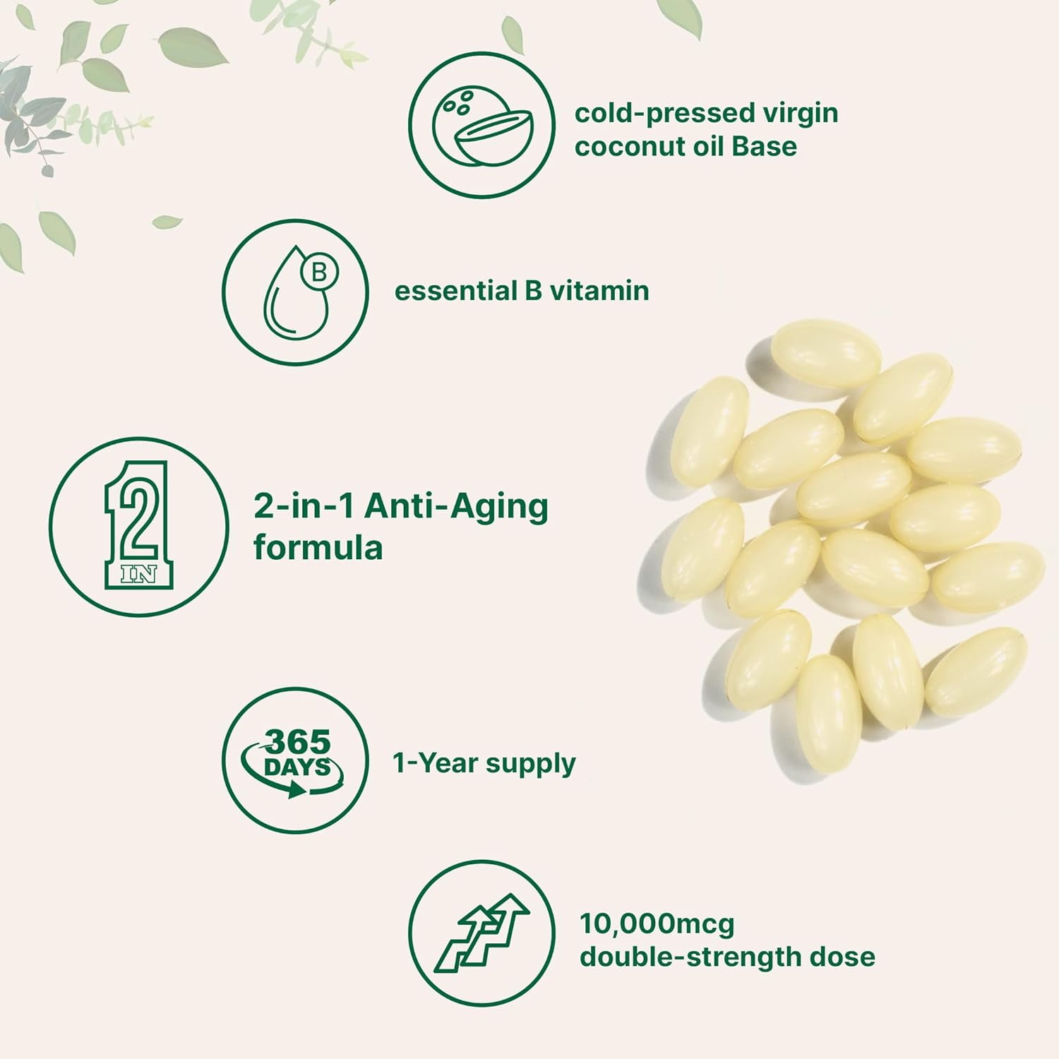 Micro Ingredients Biotin 10000 mcg w/Hyaluronic Acid 25mg, 365 Virgin Coconut Oil Softgels (1-Year Supply) | Supports Healthy Hair, Skin & Nails