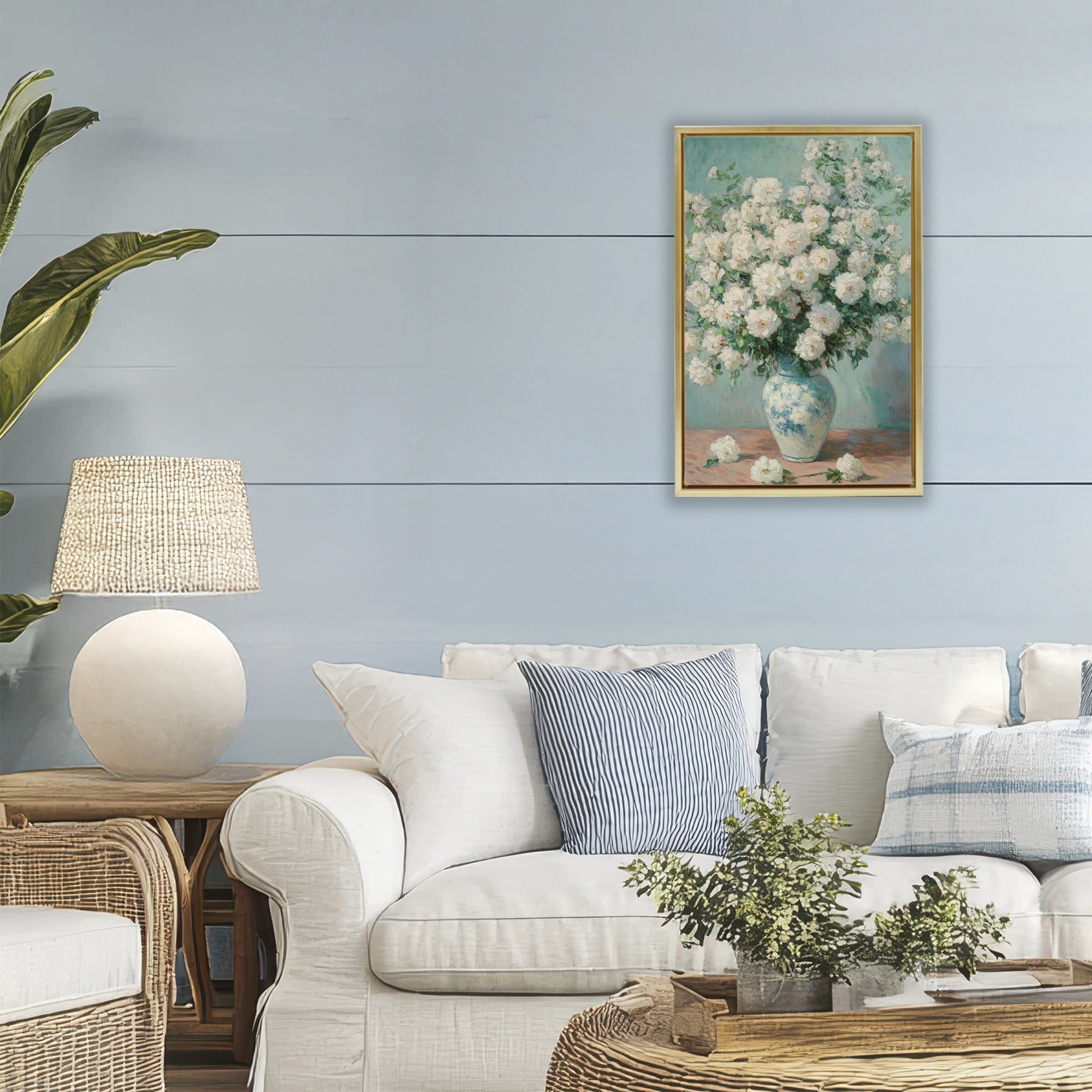 Stupell Industries Lush Bouquet of White Roses Gold Framed Floater Canvas Wall Art, design by Petal Prints Design