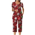 thumbnail image 4 of Tnhcen Women's 2-Piece Christmas Snowflake Print Pajamas Set Short Sleeve Round Neck Capri Pants with Pockets Soft Festive Nightwear S-3XL, 4 of 7