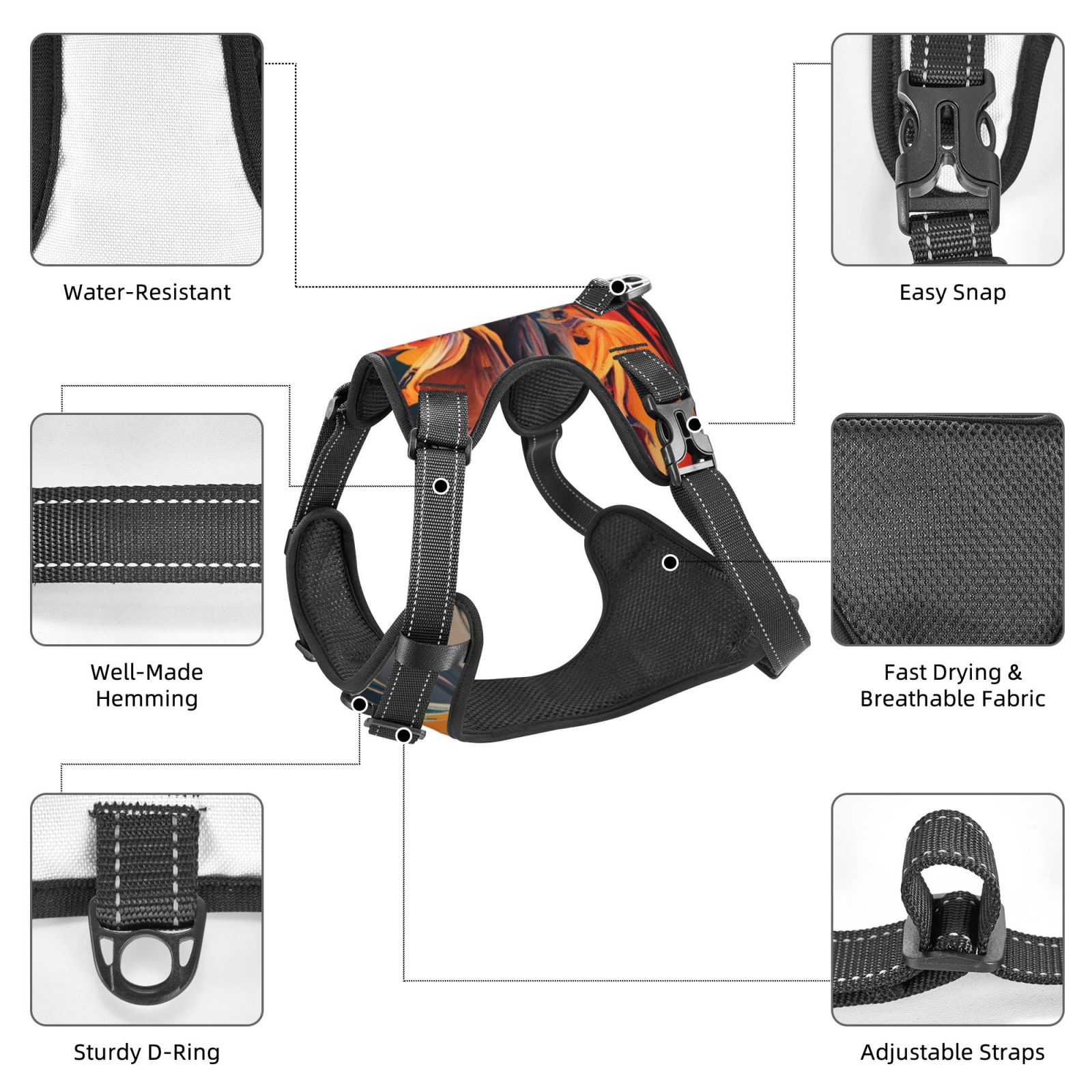 Vsdgher Dynamic Fire Bird Art Dog Harness, No-Pull Pet Harness, Dog Vest, Pet Vest for Small to Large Dogs-Medium
