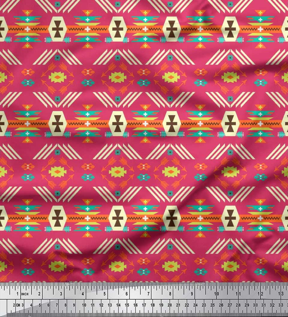 Soimoi Rayon Crepe Fabric Geometric Southwestern Print Sewing Fabric Yard 46 Inch Wide