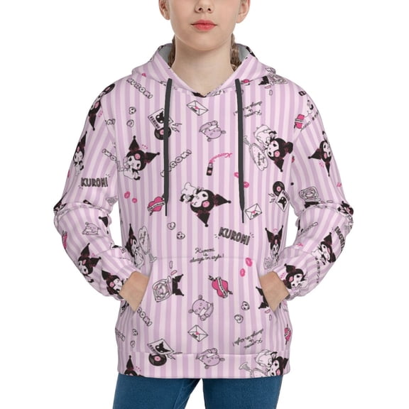 Sanrio Kuromi Kids' Hoodie 3d Print Sweatshirt Soft Pullover Hooded With Big Pockets Fans Gifts For Boys Or Girls X-Large