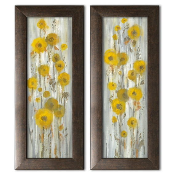 Gango Home Decor Contemporary Roadside Flowers I & II Crop by Silvia Vassileva (Ready to Hang); Two 6x18in Brown Framed Prints