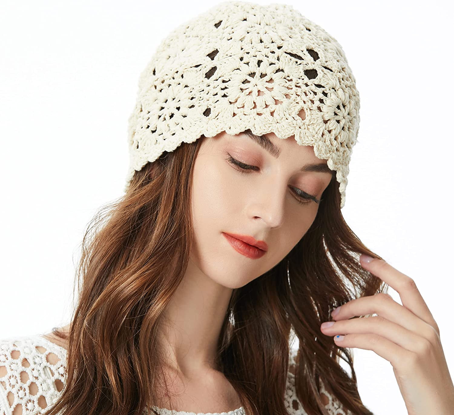 ZLYC Women Cotton Crochet Slouchy Beanie Hat Handmade Knit