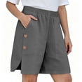 thumbnail image 6 of Summer Shorts for Women 2026 with Pockets 100% Cotton Cargo Style Button Detail Shorts Elastic Waist Wide Leg Bottoms, 6 of 6