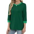 thumbnail image 6 of Women's Fashion 3/4 Sleeve Round Neck T-Shirt Blouse Top Casual Loose Fit Solid Color Tee | CSEONE,Army Green L, 6 of 9