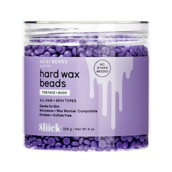 Sliick Acai Berry Hard Wax Beads Kit For At Home Face and Body Hair Removal, 8 oz