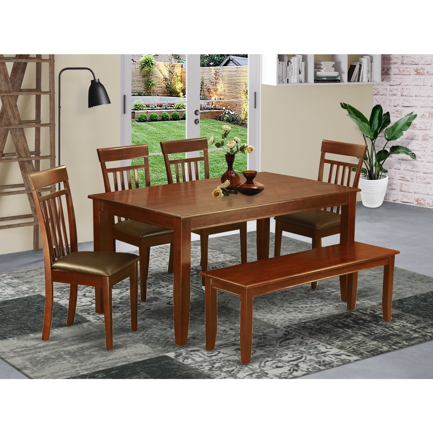 Rectangular Dining Table Set 7Pc 60 Inch Table with 6 Wood Kitchen Chairs -  Walmart.com, image size:1500x1500
