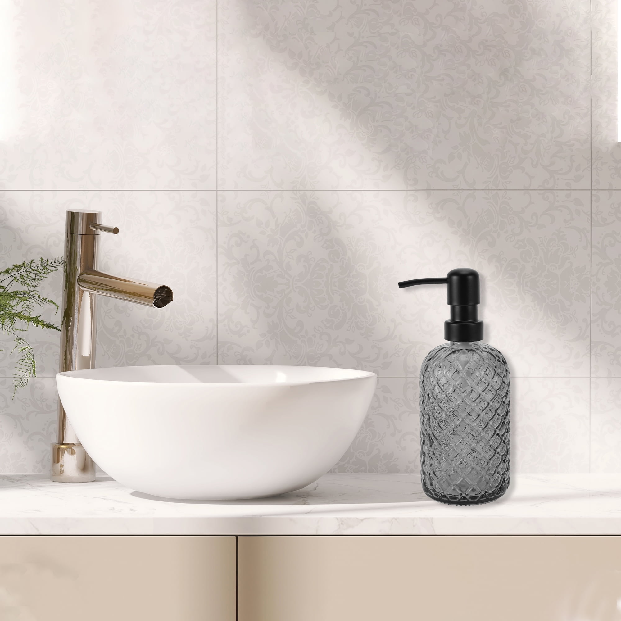 1 Pc Simple Cylindrical Soap Pump Dispenser for Bathroom 400ml Gray Black