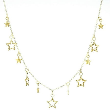 American Designs Jewelry 14kt Yellow Gold Diamond-Cut Dangling Star Necklace, 18 Chain