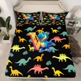 thumbnail image 2 of Manfei Initial Letter V Twin Sheet Sets,Cute Dinosaur Twin Fitted Sheet,Pink Black Flat Sheet For Boys,Breathable Bedroom Decoration,3pcs, 2 of 7