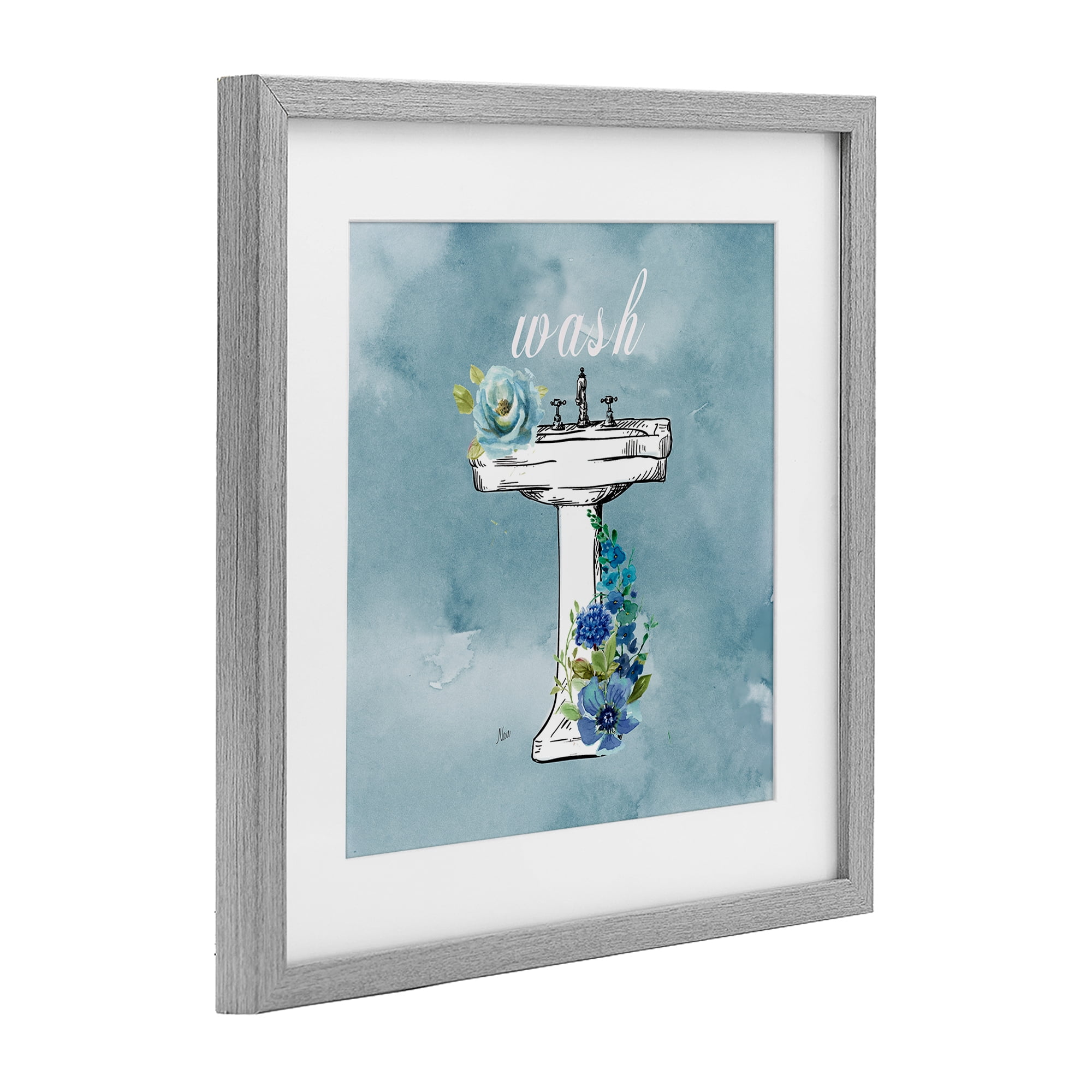 Stupell Industries Floral Bathroom Rules Wash Gray Framed Print Under Glass, design by Nan