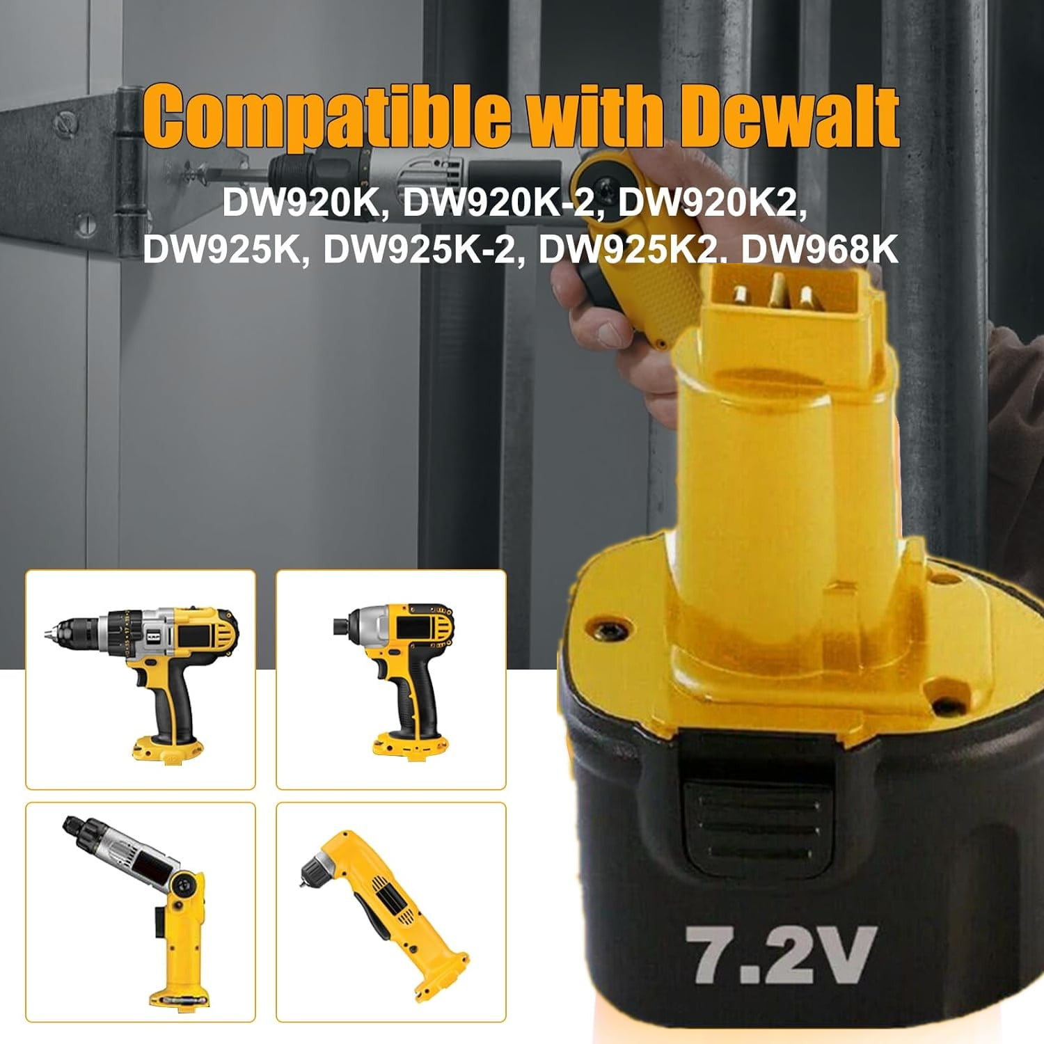 4Pack 7.2V Ni-MH Battery Replacement for Dewalt 7.2V Battery DW9057 DE9057 DE9085 DW920K DW920K2 DW925K DW925K2 DW968K