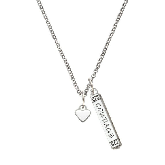 Delight Jewelry Silvertone Mini Two Sided White Heart Silvertone Courage Strength Wisdom Honesty Bar Charm Necklace, 23"