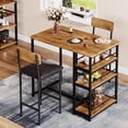 thumbnail image 2 of 3-Piece Bar Dining Table Set for 2, Pub Table with 2 Upholstered Chairs and 3 Large Storage Shelves, Rustic Brown Space-Saving Furniture for Small Space, Apartment & Breakfast Nook, 2 of 6
