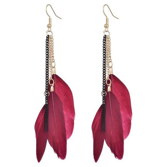 Pendientes de cadena pluma bohemio largo Sonducket 2 uds Rojo