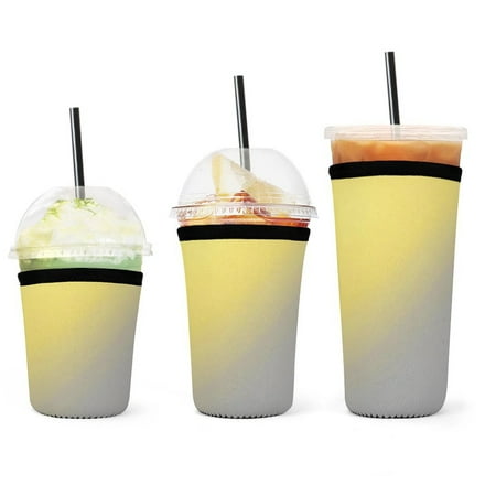 

Set of 3 Packs Reusable Hot And Iced Coffee Cup Sleeve Neoprene Tumbler Sleeve Modern Art Yellow Gray Gradient(16 24 32oz)