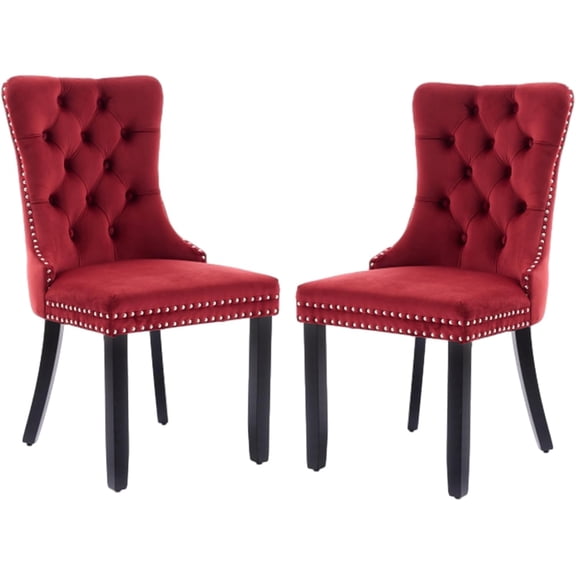 Set of 2 Dining Chairs Modern for Living Room Kitchen Accent Side Chair Solid Wood Legs Velvet Padded Cushion Seat and Back (Burgundy)